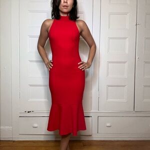 Elegant Red Halter Midi Dress